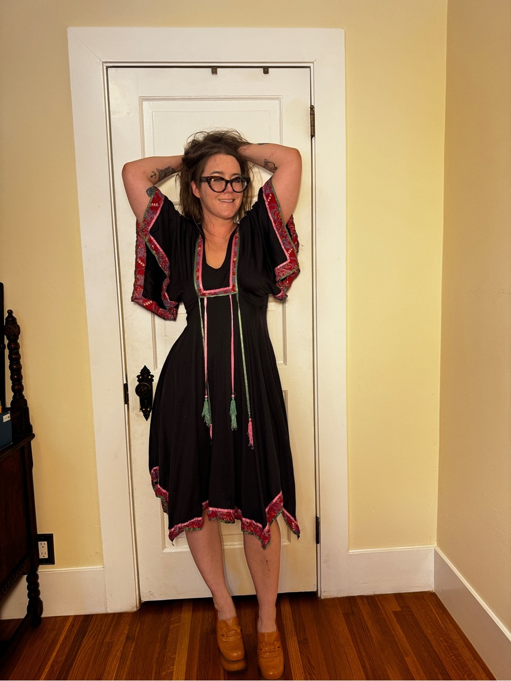 70s Vintage Handkerchief Sleeve Witchy Dress Sz M